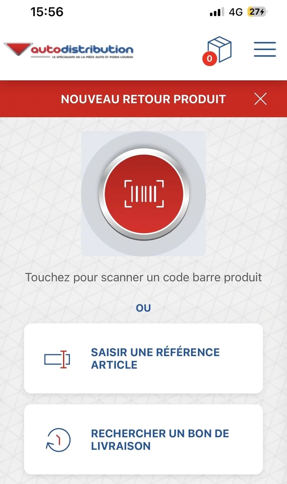 capture du site "application retours" pour article retours pièces chez APA