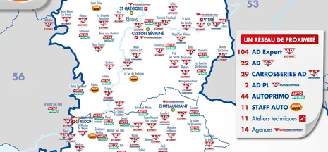 CARTE-RESEAU-2022-APA carte du 44 et du 35 avec les garages AD, staff auto et autoprimo