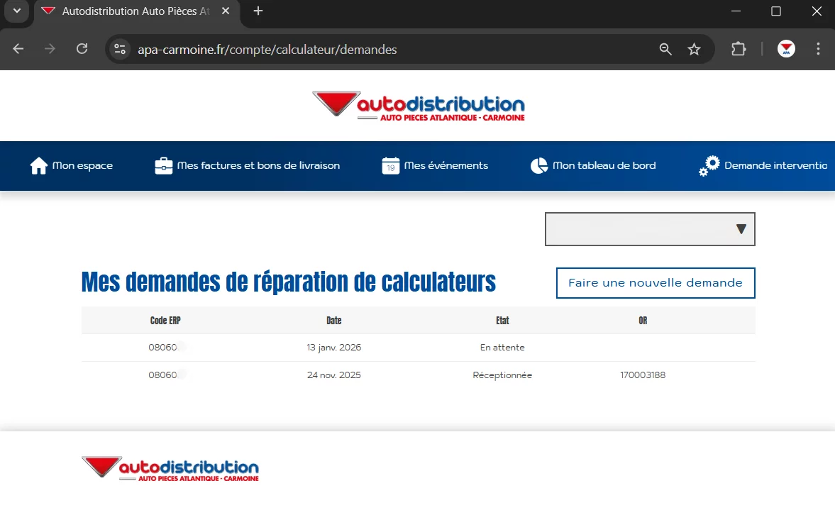 capture site web - demande d'intervention en atelier